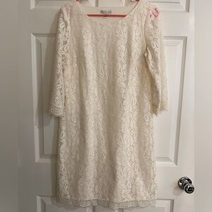 London Times Cream Lace Overlay Dress Size 8